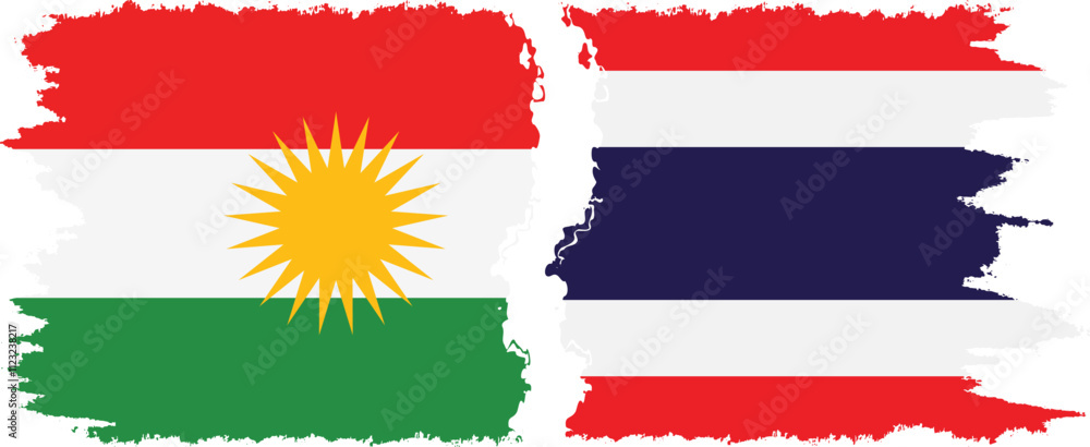 Fototapeta premium Thailand and Kurdistan grunge flags connection, vector