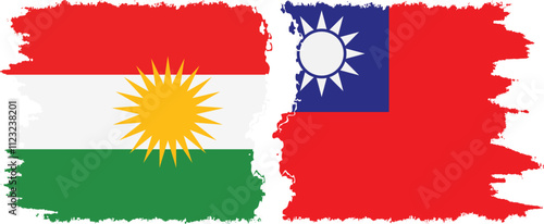 Taiwan and  Kurdistan grunge flags connection, vector