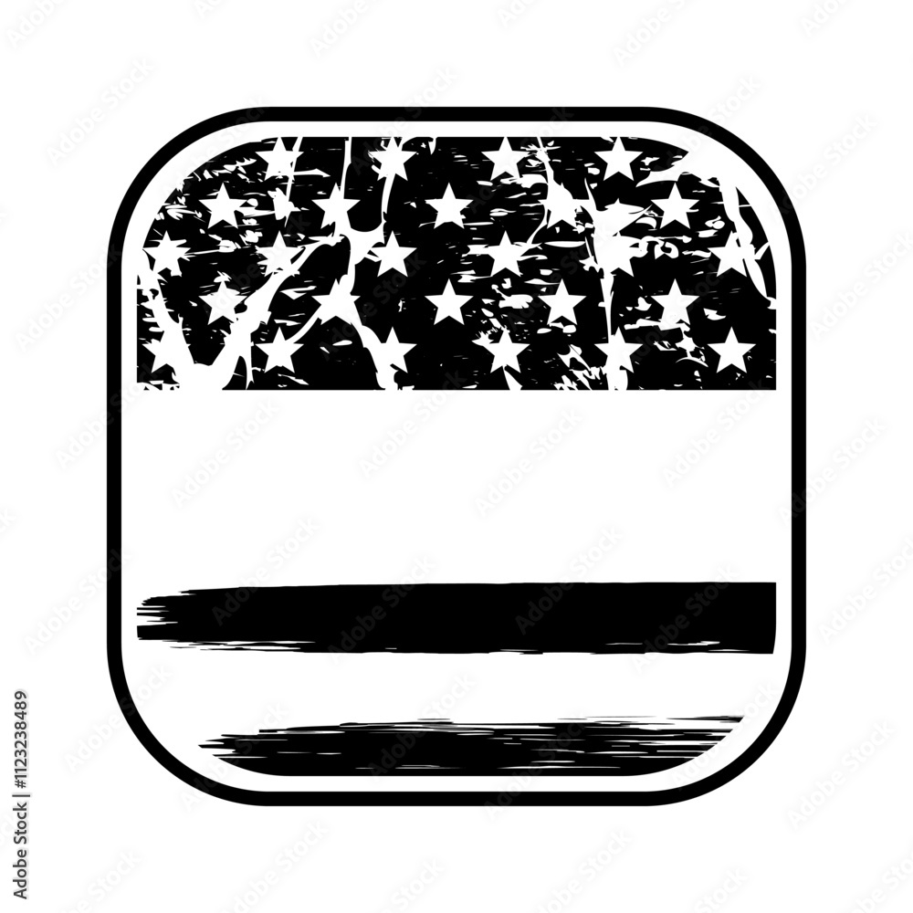 Εκτύπωση καμβά Blank empty badge with copy space for text on American flag, black grunge square stamp, vintage USA flag sign, vector illustration