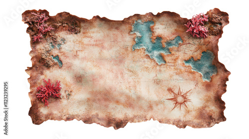 Vintage treasure map with ocean exploration elements. transparent background