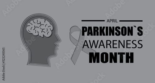 Vector illustration of Parkinson's Awareness month poster with gray awareness ribbon celebrated every April