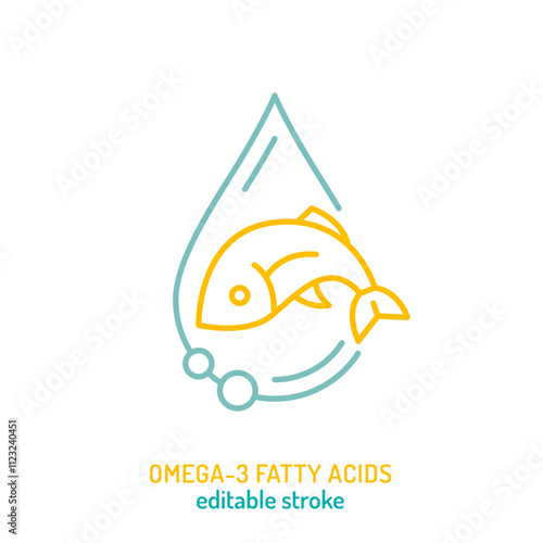Omega 3 fatty acids line icon. Fish oil skincare pictogram.