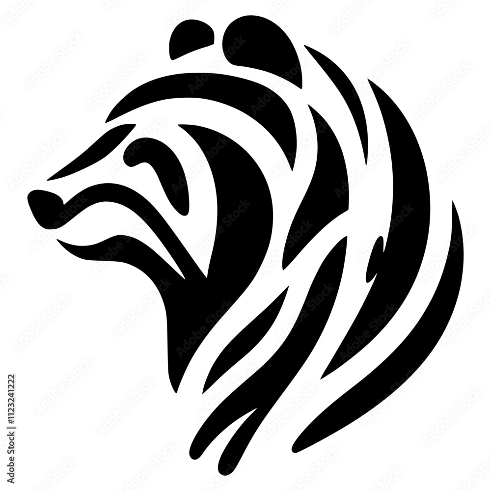 Obraz premium Minimalist black and white bear silhouette created with simple lines, abstract design on plain background, ideal for modern minimalist art style