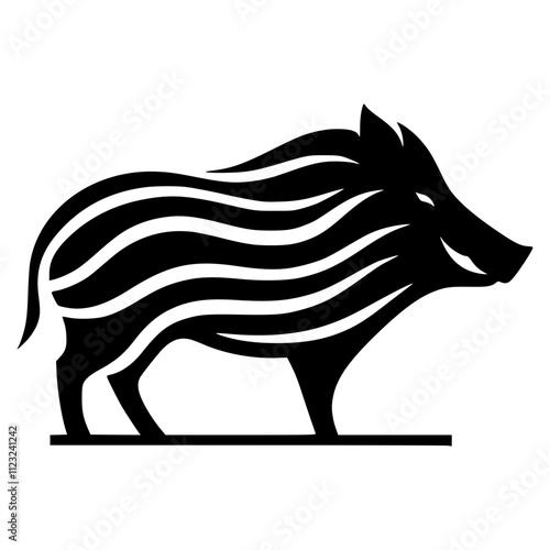 Abstract minimalist black and white boar silhouette created with bold lines, modern artistic design on plain background, perfect for contemporary minimalist artwork