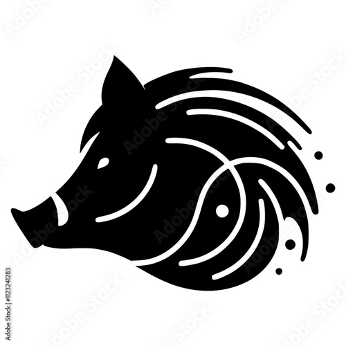 Abstract minimalist black and white boar silhouette created with bold lines, modern artistic design on plain background, perfect for contemporary minimalist artwork