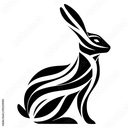 Minimalist black and white hare silhouette created with clean lines, abstract design on plain background, perfect for modern minimalist art style