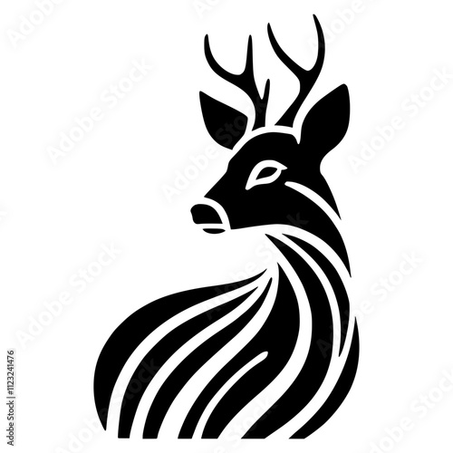 Minimalist black and white roe deer silhouette created with clean lines, abstract design on plain background, perfect for modern minimalist art style