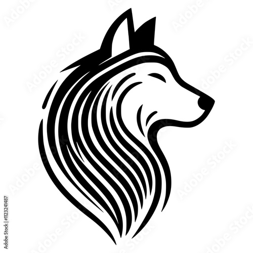 Minimalist black and white wolf silhouette created with bold lines, abstract design on plain background, ideal for contemporary minimalist artwork