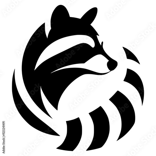 Minimalist black and white raccoon silhouette created with simple lines, abstract design on plain background, ideal for contemporary minimalist artwork