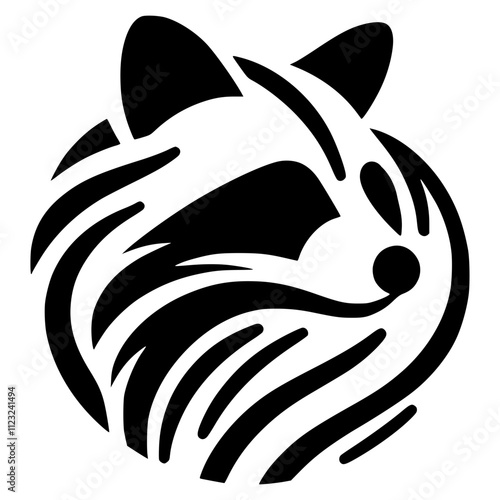 Minimalist black and white raccoon silhouette created with simple lines, abstract design on plain background, ideal for contemporary minimalist artwork