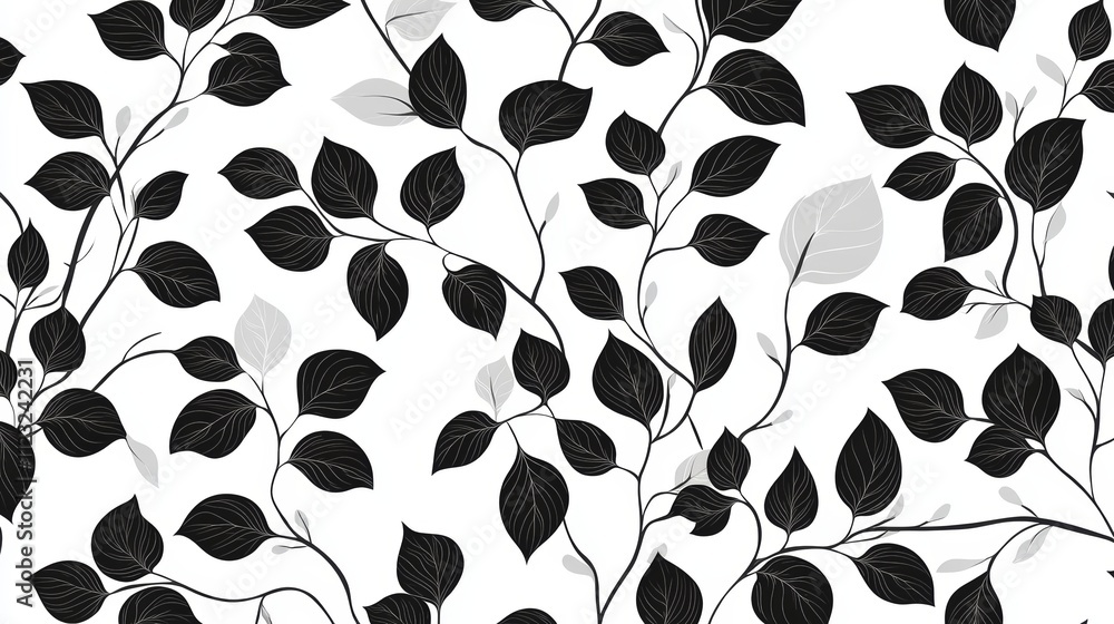 Fototapeta premium Seamless leaves pattern vector, lush green foliage for natural backgrounds and botanical designs