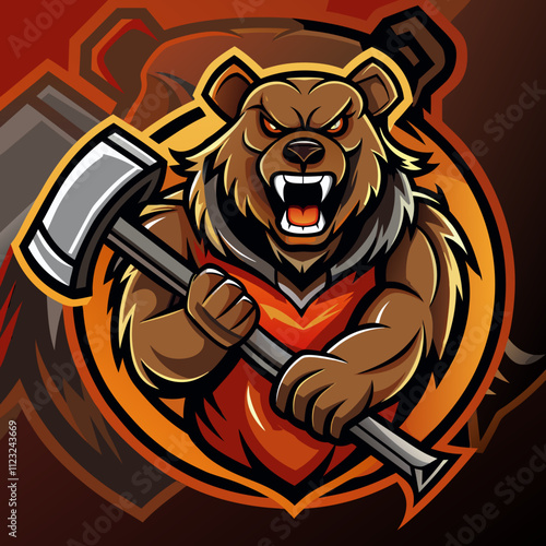 Bear character holding a hammer in a fierce esports logo design showcasing strength and competitiveness