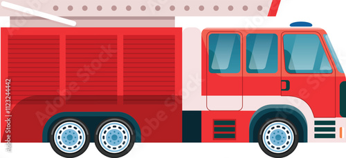 Red firetruck with an extended ladder parked and ready for action, embodying safety and preparedness for fire emergencies while serving the community in urgent situations