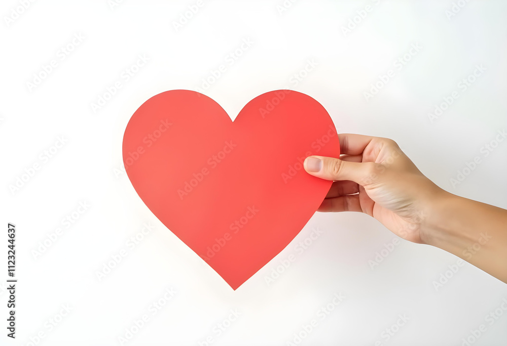 hand holding large red heart shape against white background, symbolizing love and affection. This conveys warmth and emotional connection hand holding large red heart shape against white background, symbolizing love and affection. This conveys warmth and emotional connection