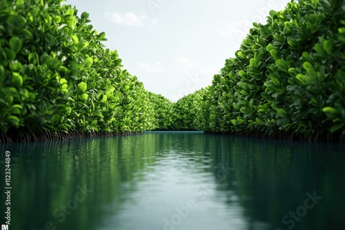 Reflective calm waters serene tropical mangrove habitat photography