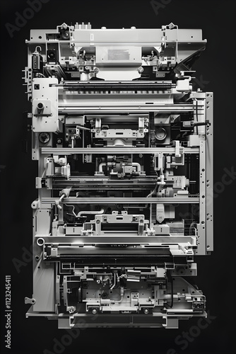 Intricate View of Xerographic Printing Process Highlighting Photocopier Mechanisms in Black and White photo