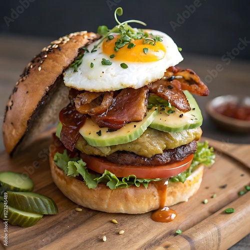 fresh burger tasty burger table burger  Close-up home made beef burger background