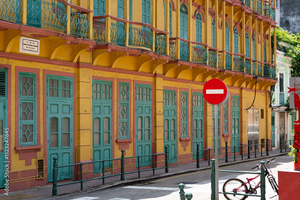 Rua do Volong street old town retro building in Macau