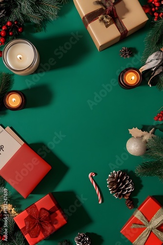 christmas table with balls and candles