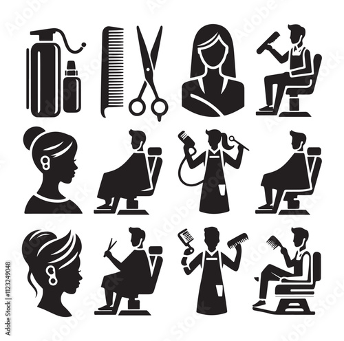 barber icon set silhouette vector illustration