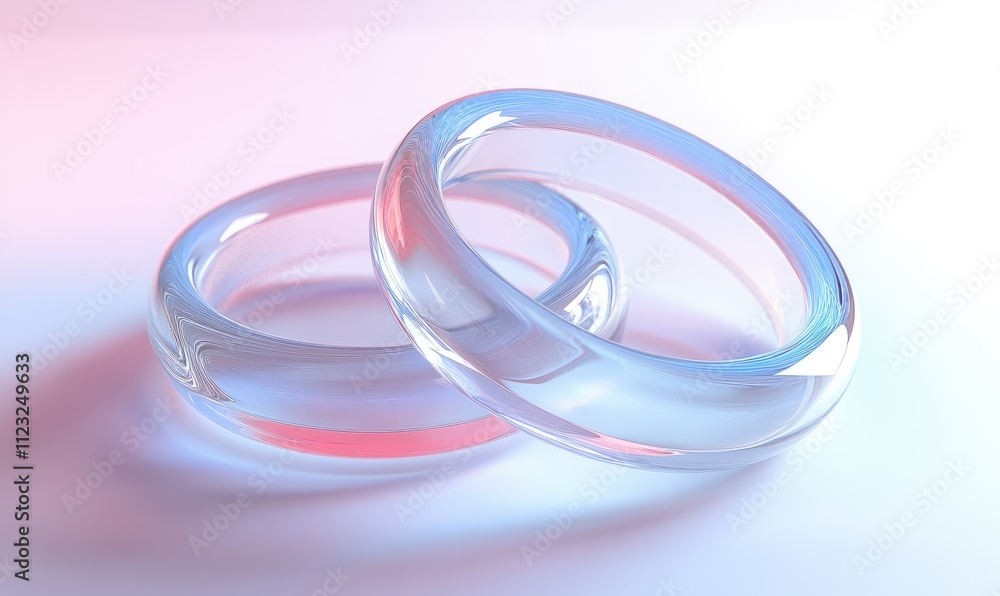 Two translucent rings displayed on a soft gradient background, symbolizing unity and commitment. Two translucent rings displayed on a soft gradient background, symbolizing unity and commitment.