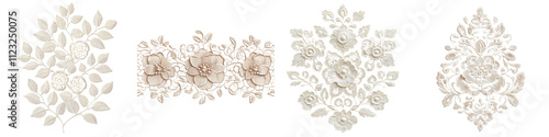 Exquisite floral ornamental patterns in a vintage romantic style featuring delicate lace like details elegant flourishes and a soft feminine aesthetic  This intricate photo