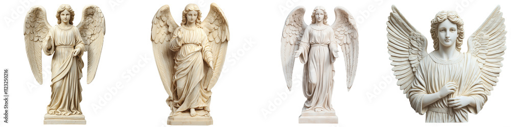 Obraz premium Magnificent and Ornate Carved Marble Sculpture of a Serene and Graceful Celestial Angel Figure with Outstretched Wings Set within a Detailed Religious Architectural Design or Shrine