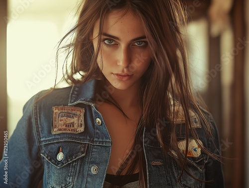 A teenager customizing a denim jacket with patches and designs photo