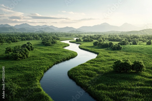 Wallpaper Mural Balanced ecosystem management in a realistic river basin landscape Torontodigital.ca