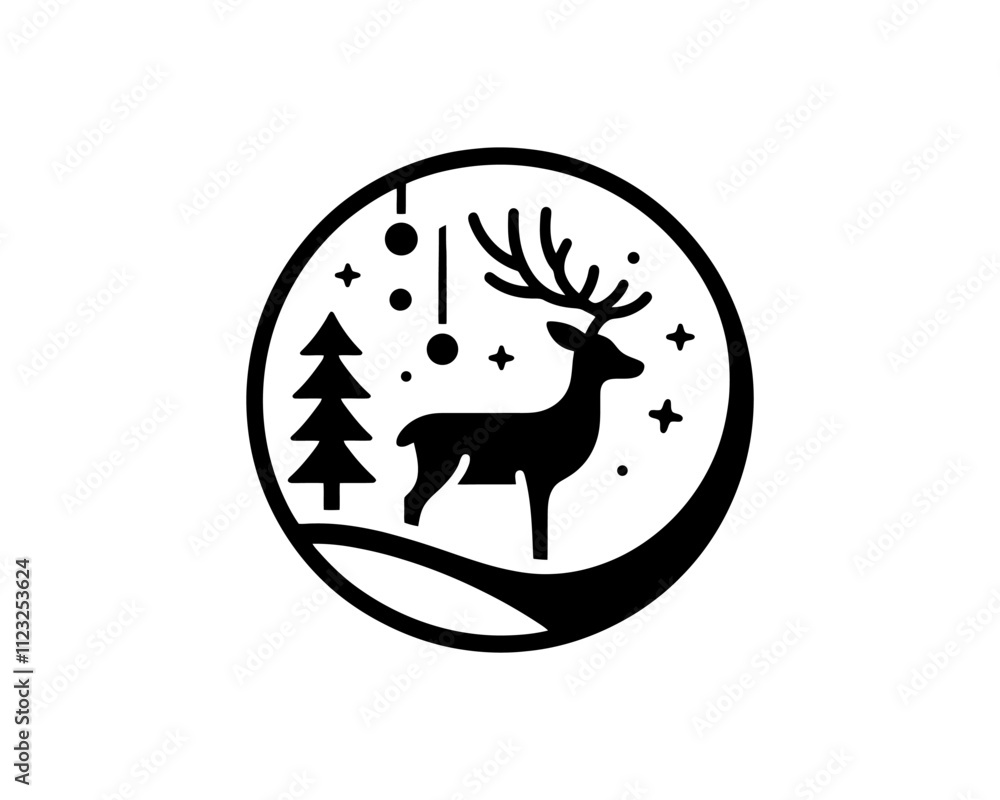 Fototapeta premium Christmas Deer Vector Logo Design Illustration. Merry Christmas