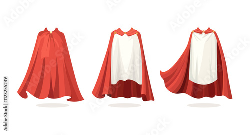 Three red capes are shown one whitelined cape billows.