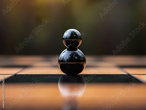 A close-up of a black pawn on a chessboard reflecting strategic thinking and leisure. photo