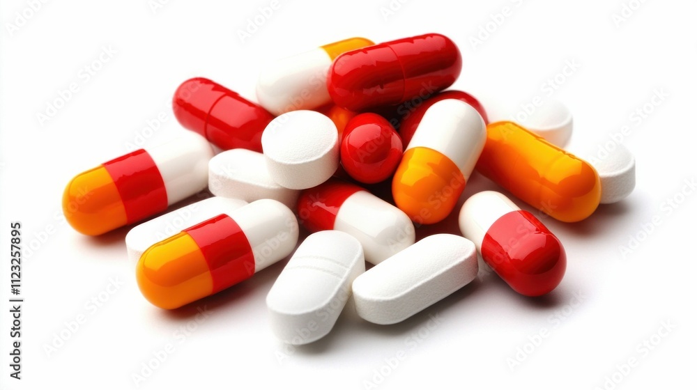 Colorful Capsules and Tablets Isolated on White Colorful Capsules and Tablets Isolated on White