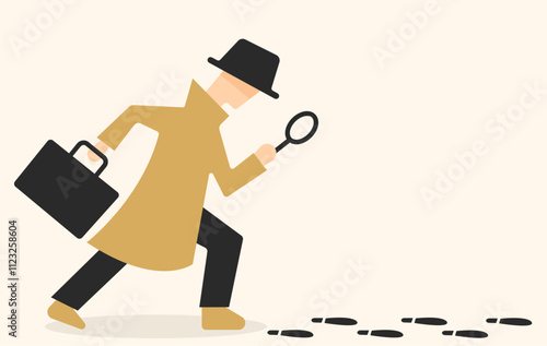 Detective person following footprint to investigate illustration