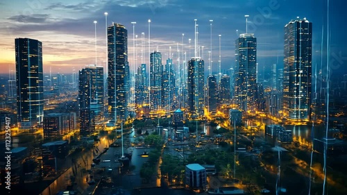 Wallpaper Mural Illuminated Metropolis: A Nighttime Aerial View of a Smart City Torontodigital.ca