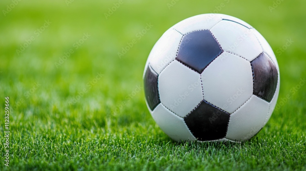 Fototapeta premium Close-Up of Soccer Ball on Green Grass Background
