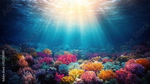 Wallpaper Mural Vibrant underwater coral reef scene with sunlight beams penetrating the water. Torontodigital.ca