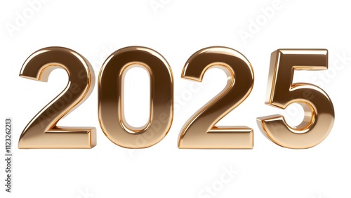Happy New Year 2025, Beautiful 2025 Numbers Made of Luxury Golden Metallic on a White Background. High Quality Image for Websites, Backgrounds, Posters.