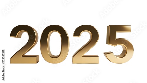 Happy New Year 2025, Beautiful 2025 Numbers Made of Luxury Golden Metallic on a White Background. High Quality Image for Websites, Backgrounds, Posters.