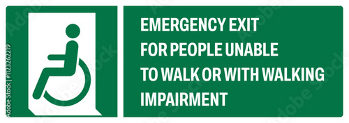 ISO emergency and first aid safety upper case text_emergency exit for people unable to walk or with walking impairment (left)_landscape size 1/2 a4,a3,a2,a1	
