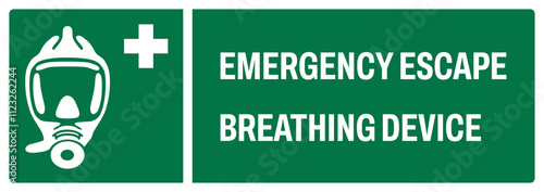 ISO emergency and first aid safety upper case text_emergency escape breathing device_landscape size 1/2 a4,a3,a2,a1	
