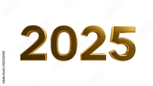 Happy New Year 2025, Beautiful 2025 Numbers Made of Luxury Golden Metallic on a White Background. High Quality Image for Websites, Backgrounds, Posters.