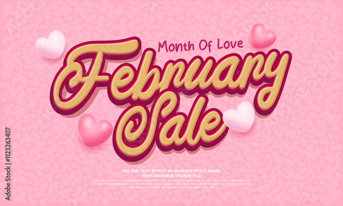 Editable text design that says February love month sale with heart background, showing sales sale or promotion for the month of February
