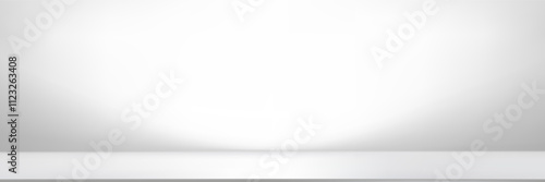 White background with light, blurred shadow on floor for winter product presentation,Panoramic Studio background abstract light reflections,Light grey gradient podium for Summer vacation branding