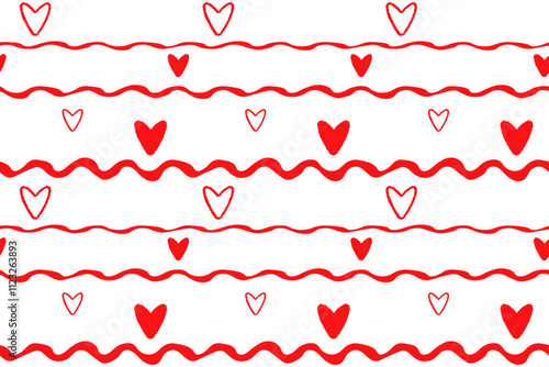 6patternCute red hearts wavy lines Seamless pattern lovely romantic Isolated background Valentine's Day textiles fabric wallpaper wrapping paper wallpaper polygraphy Repeating design Fabric print desi