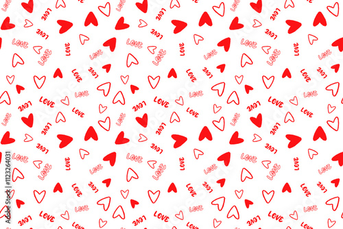 Cute red hearts word love Seamless pattern lovely romantic Isolated background Valentine's Day textiles fabric wallpaper wrapping paper wallpaper polygraphy Repeating design Fabric print Joy