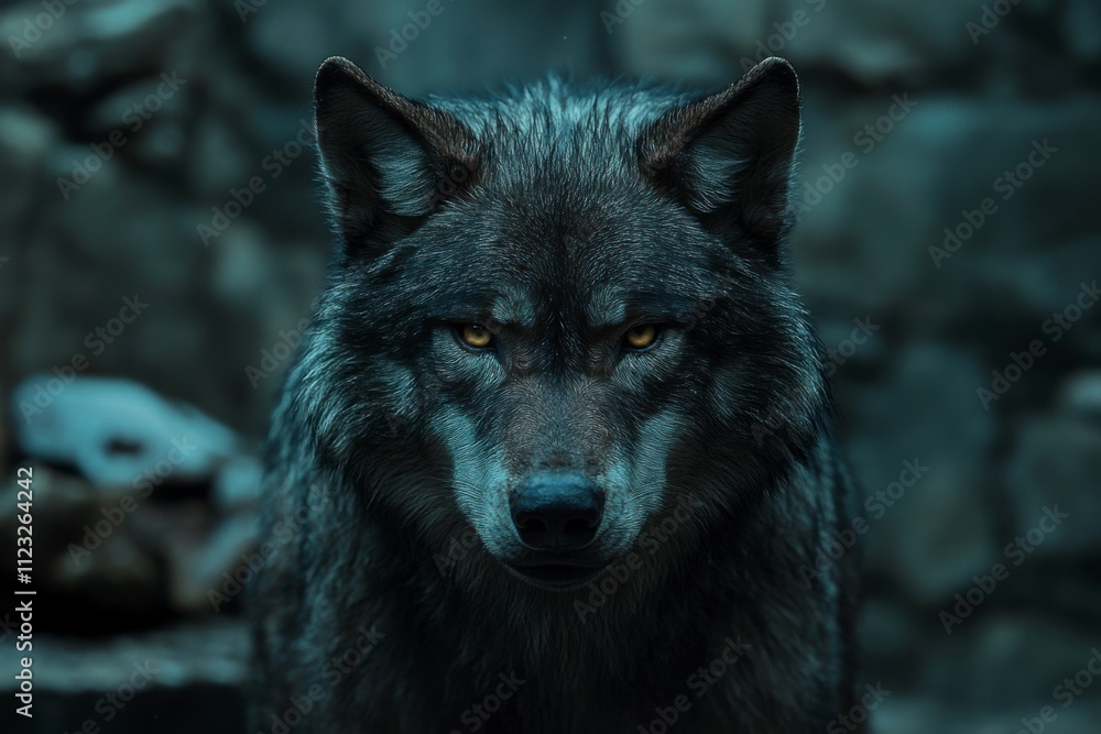 Fototapeta premium a powerful wolf looking at the camera