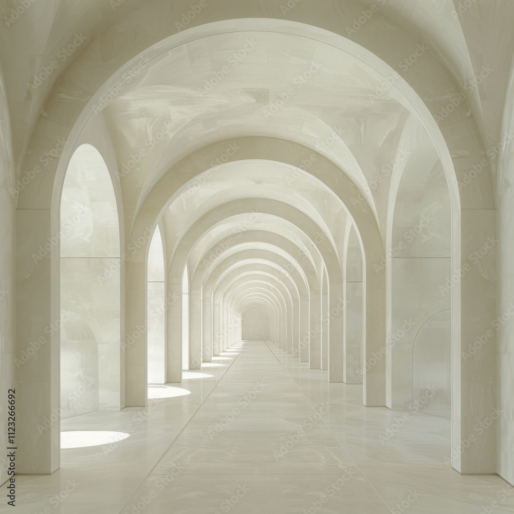 serene interior featuring long corridor with elegant arches and soft lighting, creating tranquil atmosphere. smooth surfaces and light colors enhance peaceful ambiance serene interior featuring long corridor with elegant arches and soft lighting, creating tranquil atmosphere. smooth surfaces and light colors enhance peaceful ambiance
