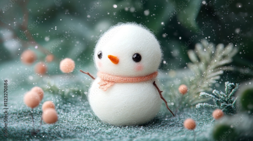 Obraz premium Snowman Figurine with Winter Snowflakes, Perfect for Winter and Christmas-Themed Decorations