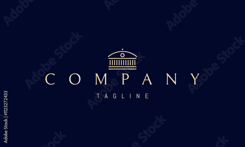 Vector golden logo with an abstract image of a majestic building with columns.